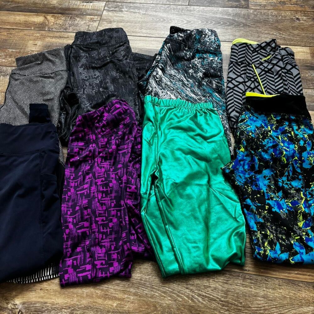 BUNDLE of 8 Colorful Running Purple Green Gray Women's Small & Medium Leggings B